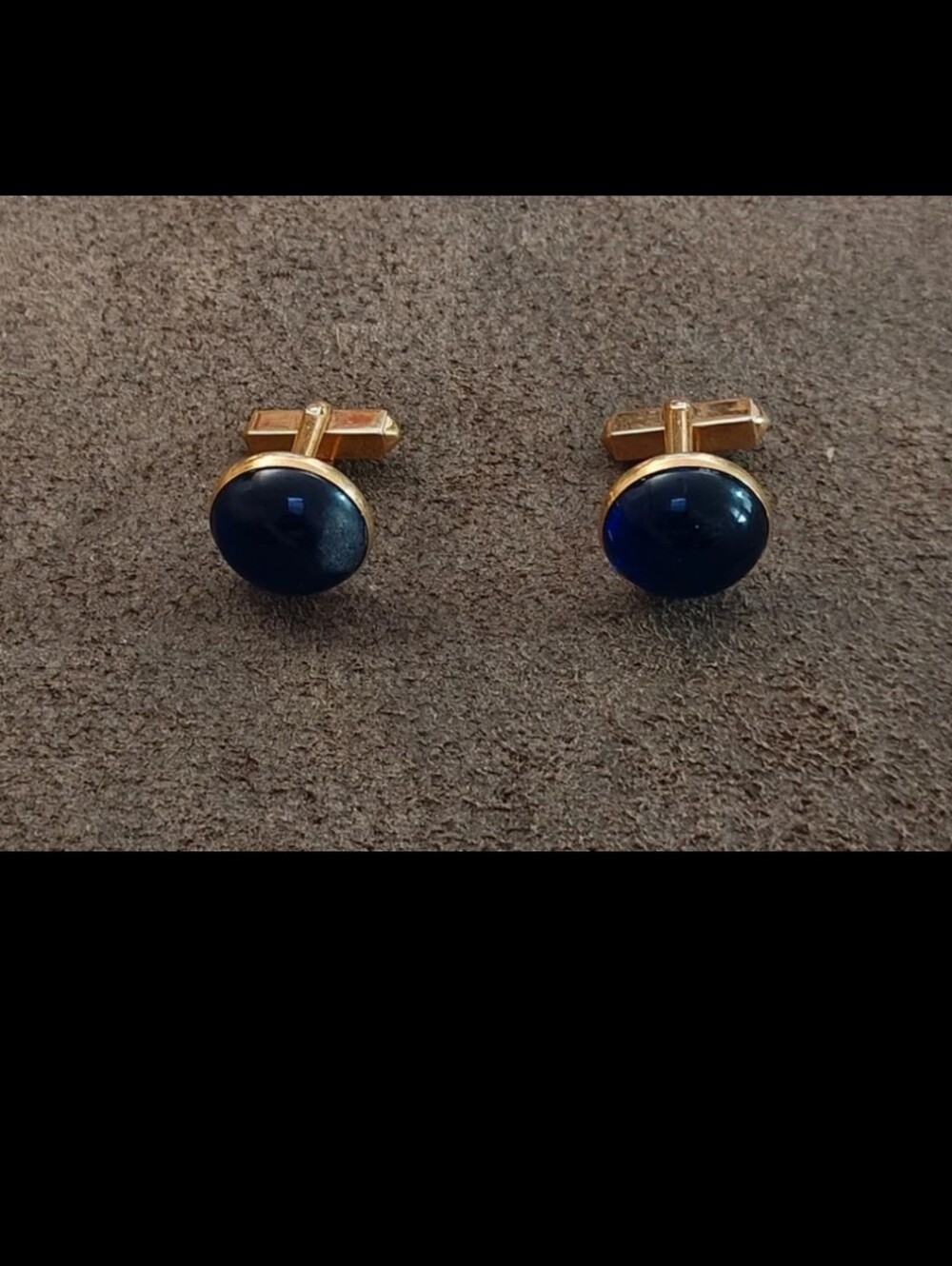 1950s/60s Swank Round Cobalt Blue Lucite Cabochon Gold Tone Cufflinks